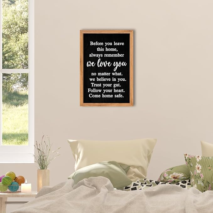 AuraPeak Before You Leave This Home Sign for We Love You Inspirational Quotes Laundry Room Living Room Wall Decor Family Entryway kitchen Wall Hanging Art (16"×10" Wood Black)