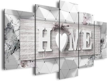 AWLXPHY Decor Home Decoration Wall Art Canvas for Living Room Framed Painting Pink and Grey 5 Panels Modern Still Life Love Stretched Artwork 3D Giclee (Grey, W80 x H40, Framed)