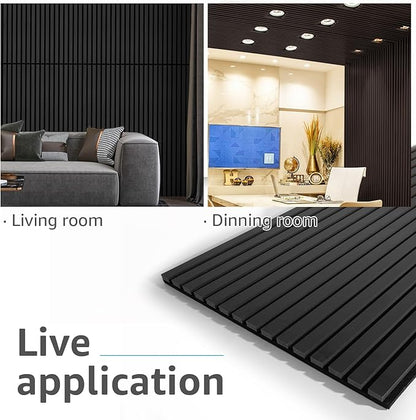 Art3d 4 Pack 47.2 x 23.6in. Wood Slat Acoustic Panels for Wall and Ceiling - 3D Fluted Sound Absorbing Panel with Wood Finish - Matte Black