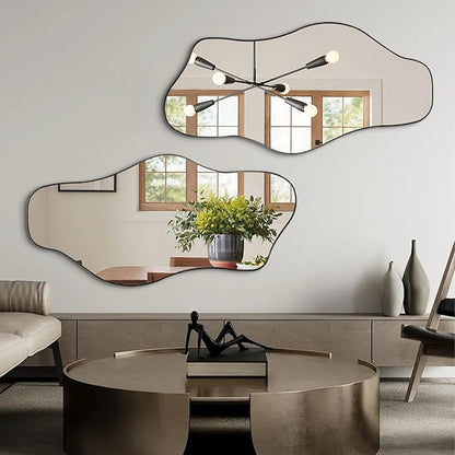 Irregular Frameless Mirror, 47.2"x24" Asymmetrical Aesthetic Mirror, Modern Organic Tempered Glass Mirrors for Living Room Bedroom Hallway Entryway, Horizontal or Vertical Hanging
