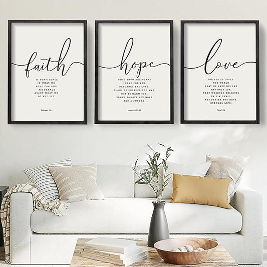 Houmury Set of 3 Framed Farmhouse Bible Verses Wall Decor Sign 11”x14” Christian Faith Scripture Wall Art for Home Living Room Bedroom Wall Decor (11"x14" Black)