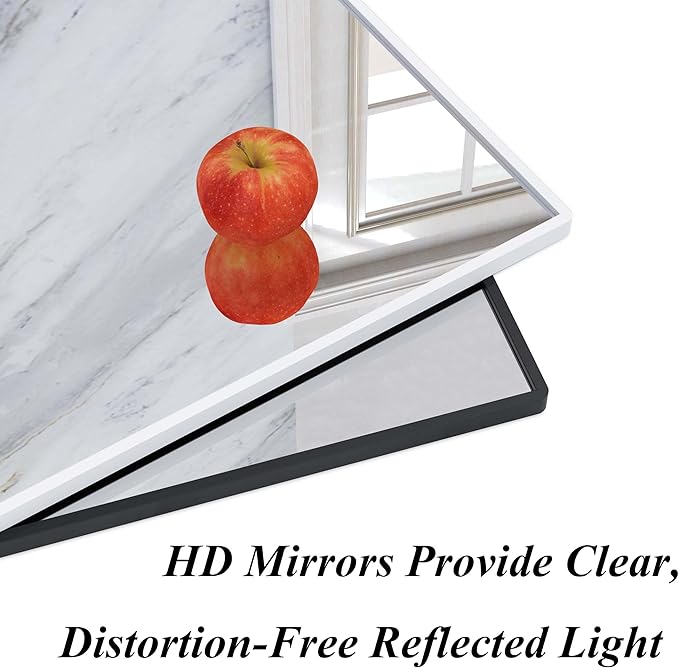White Metal Framed Bathroom Mirror with Shelf, 24.4 X 31 in Rectangular Wall Mounted Bathroom Vanity Mirror, Modern Bathroom Mirror with Storage for Over Sink, Entryway (White)