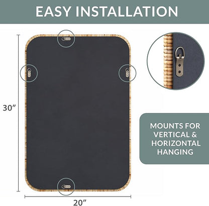 Barnyard Designs Rectangular Rattan Wall Mirror, Natural Tan Woven Rattan Frame, Indoor Decorative Mirror for Bedroom Living Room Entryway (20" x 30", Rectangular)