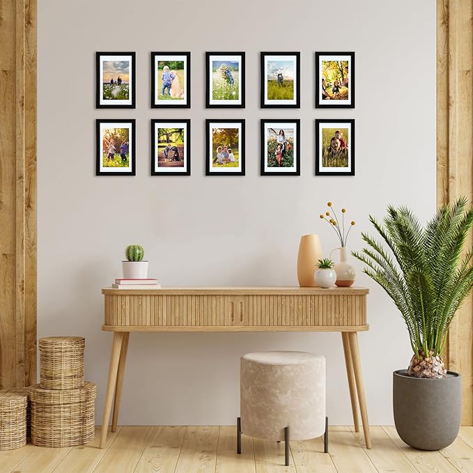 Giftgarden 4x6 Picture Frame Set of 10, Matted to 3.5x5 Photos with Mat or 6x4 Pictures without Mat, Multi Black Frames for Tabletop Wall Display