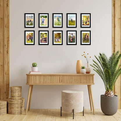 Giftgarden 4x6 Picture Frame Set of 10, Matted to 3.5x5 Photos with Mat or 6x4 Pictures without Mat, Multi Black Frames for Tabletop Wall Display