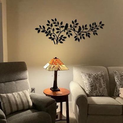 QZGXDECO 34Inch Metal Tree Leaf Birds on Branch Wall Decor Art,Black Vine Olive Branch Leaves with Bird Hanging Wall Sculpture for Home Balcony Living Room Bedroom Hallway Wall Decoration