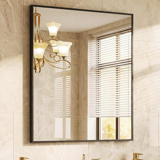 NEWBULIG 30" x 36" Black Rectangle Bathroom Mirror for Wall, Morden Wall Mirror with Metal Frame, Tempered Glass, Vanity Mirror for Over Sink, Entryway, Living Room, Anti-Rust