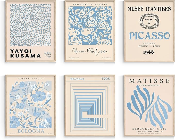 Habseligkeit Blue Master Wall Art Prints, Abstract Matisse Wall Art Exhibition Posters, Vintage Art Art Prints, Retro Room Decor for Aesthetic Bedroom（8x10inch, Unframed