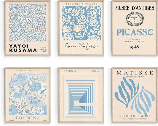 Habseligkeit Blue Master Wall Art Prints, Abstract Matisse Wall Art Exhibition Posters, Vintage Art Art Prints, Retro Room Decor for Aesthetic Bedroom（8x10inch, Unframed