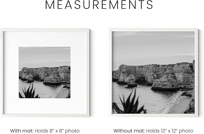 HAUS AND HUES Solid Oak Wood 12”x12” Picture Frames Matted to 8”x8” Set of 3 - Square White Frames 12x12, White Frame with Mat, 12 x 12 Frames, Square Picture Frame 12x12, White Wood Frame