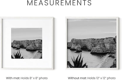 HAUS AND HUES Solid Oak Wood 12”x12” Picture Frames Matted to 8”x8” Set of 3 - Square White Frames 12x12, White Frame with Mat, 12 x 12 Frames, Square Picture Frame 12x12, White Wood Frame