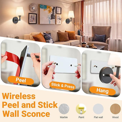Nekhung Battery Operated Wall Sconces Set of 2, Wireless Wall Light with 10000mAh RGB Dimmable Magnetic Bulb, Rechargeable Wall Sconce with Remote Control for Bedroom Living Room