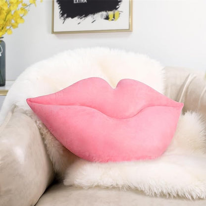 AELS 3D Large Lips Throw Pillows Smooth Soft Velvet Decorative Throw Pillows Love Pillows Cute Pillow 24 X 12 inches for Couch Sofa Bed Living Room Bedroom, Pastel Pink