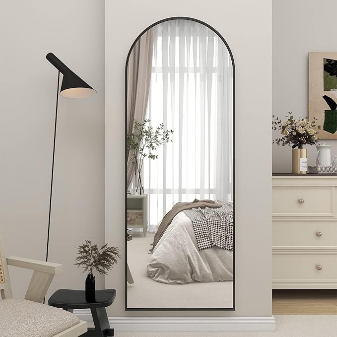 BEAUTYPEAK 64"x21" Full Length Mirror, Arch Full Body Floor Mirror, Wall Mirrors Hanging or Leaning Arched-Top with Stand for Bedroom, Dressing Room, Black