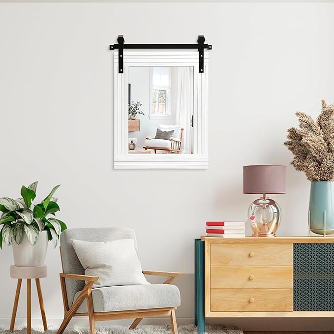 AAZZKANG White Wood Framed Mirror Rectangle Farmhouse Wall Mirror Decor for Bathroom Bedroom Living Room Entryway 20"x16"