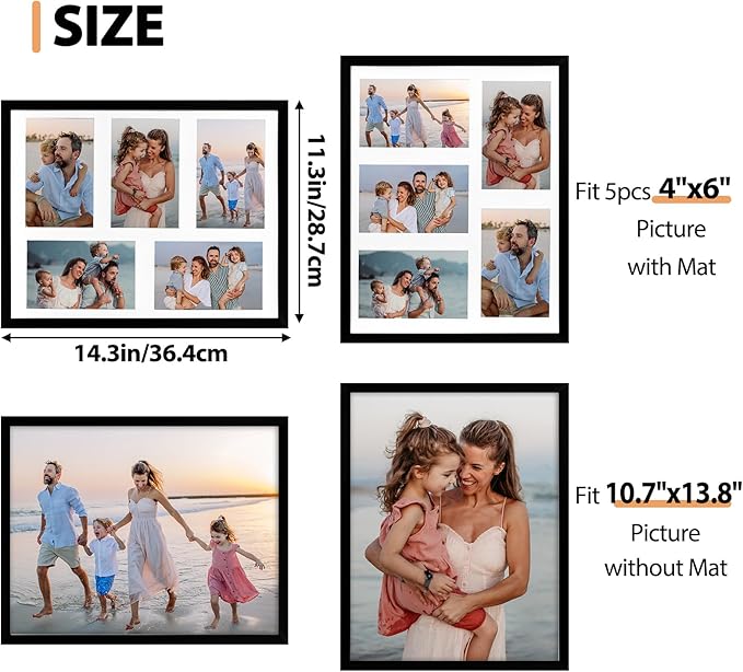 Fixwal Collage Picture Frame with Clear Plexiglass, Displays 5pcs 4x6 Photos or Use as One Frame for Gallery Wall Decor, Signature Collection, Black