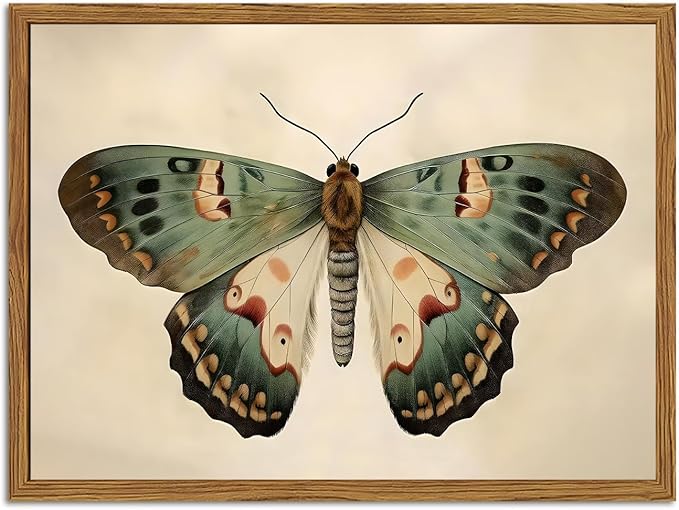 Framed Vintage Butterfly Canvas Wall Art, Moody Insect Wall Decor Paintings, Cottagecore Moth Artwork Pictures Prints Antique Home Decor for Living Room Bedroom Bathroom 16x24 inch