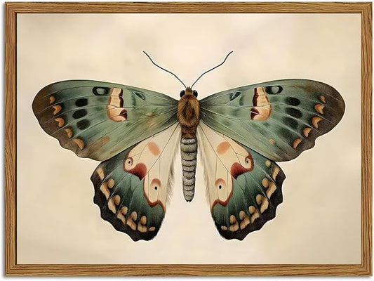 Framed Vintage Butterfly Canvas Wall Art, Moody Insect Wall Decor Paintings, Cottagecore Moth Artwork Pictures Prints Antique Home Decor for Living Room Bedroom Bathroom 16x24 inch
