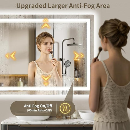 36"x48" LED Bathroom Mirror with Lights, Backlit + Front Lit, Anti-Fog, Lighted Bathroom Mirror for Wall, HD Shatterproof Tempered Glass, Dimmable, Memory Function (Horizontal/Vertical)