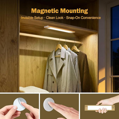 V4light Rechargeable Motion Sensor Under Cabinet Light, Magnetic LED Bar with 1500mAh, Gold Aluminum Accent Lighting, Dimmable 3 Color Temperatures for Kitchen Cabinets, Shelves & Closets (9 in)