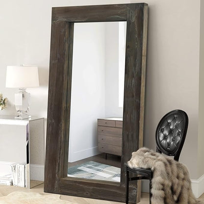 NeuType Floor Mirror Full Length, 71x32in Rustic Wood Frame Full Body Dressing Mirror, Wall-Mounted or Leaning Against Wall Standing Mirror, Farmhouse Decor for Bedroom Living Room,Retro Brown