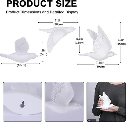 suruim Bird Wall Sculptures Set of 3-3D Wall Art Decor for Living Room, Home Decor Modern GoldEN Wall Decor & Bird Gallery Wall Art (White)