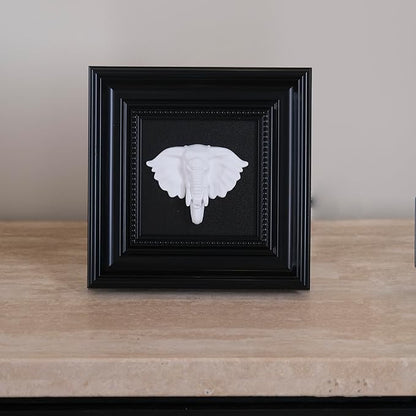Bergamot Elephant Head Wall Art with Black Frame, 3D Animal Head Wall Sculpture for Bedroom, Living Room, Office, Shelf & Entryway Wall Decoration (8.7" x 8.7")