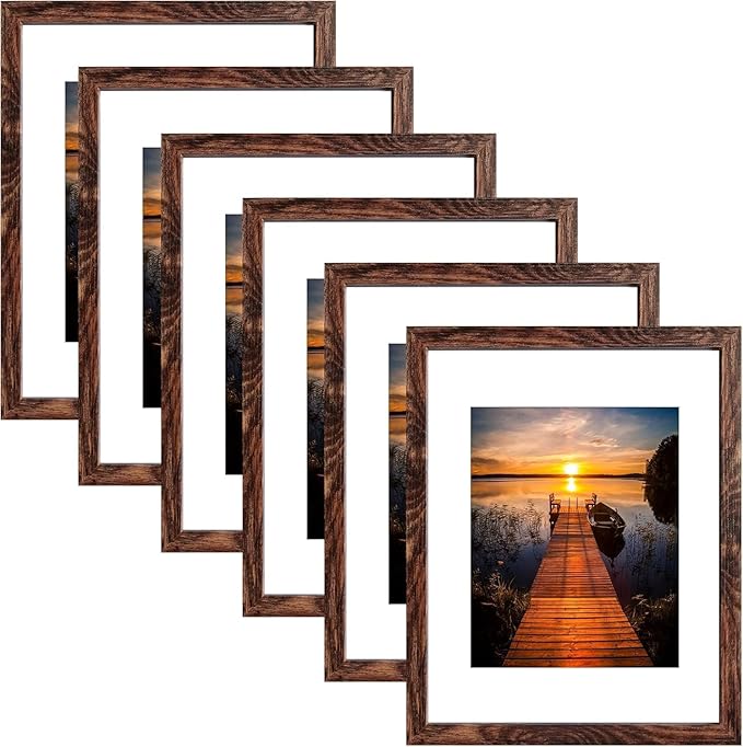 SESEAT 11x14 Picture Frames, Display Pictures 8x10 With mat or 11x14 Prints Without Mat, Wall Mounting, Brown, 6PCS