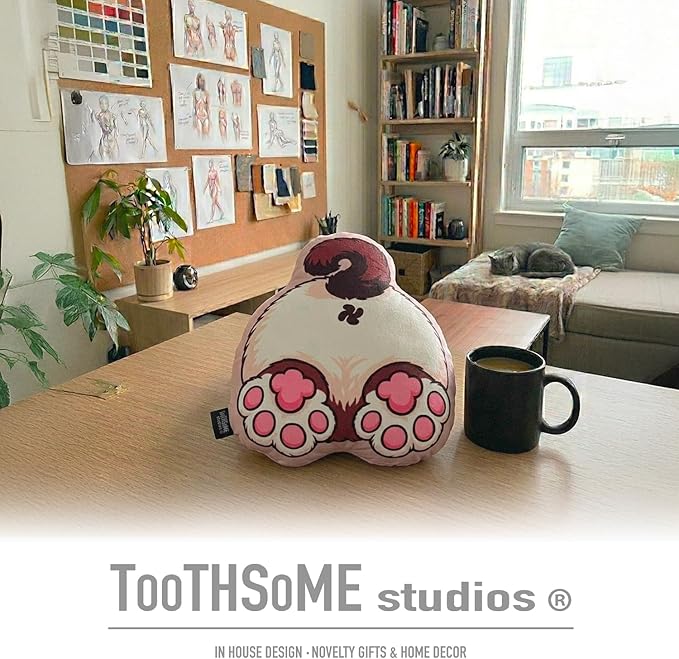 Toothsome Studios Siamese Cat Shape Butt Pillow, Polyester Cotton Stuffed Throw, Novelty Animal Design, Multi-Color, 12 Inches (Siamese)