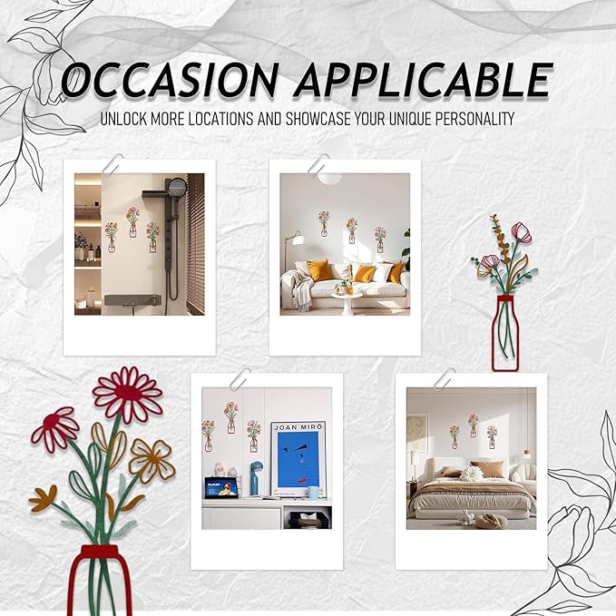 PAASTAI 3 Pieces Metal Flowers Wall Art - Minimalist Farmhouse Wall Hanging Decor for Living Room, Bedroom, Kitchen, Bathroom, Hallway - Floral Home and Office Decor (DK-04)