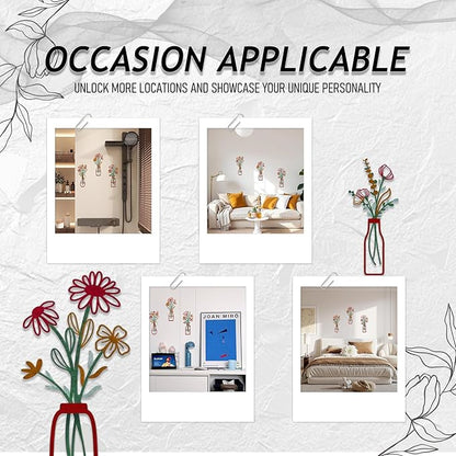 PAASTAI 3 Pieces Metal Flowers Wall Art - Minimalist Farmhouse Wall Hanging Decor for Living Room, Bedroom, Kitchen, Bathroom, Hallway - Floral Home and Office Decor (DK-04)
