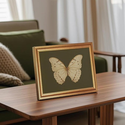 JLTULT Gold Frame White Butterfly Wall Art Print on Dark Green Background, Vintage Framed Wall Decor for Living Room, Bedroom, Office 8x10 Inch Fade-Resistant Print Easy to Hang