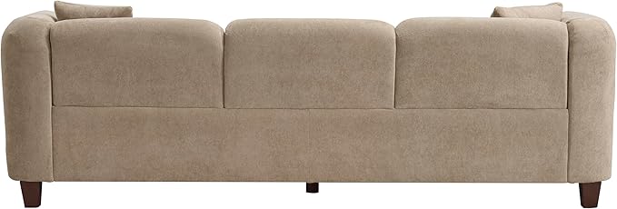 Merax 87" Chenille Upholstered Sofa Couch 3 Seater with 2 Pillows, Modern Living Room Sofa with Solid Wood Legs, Camel