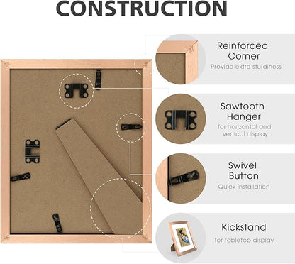 Golden State Art, 8x10 Picture Frame Set of 3 - Matted to 5x7 Photo - Engineered Wood Gallery Frame Set - Wall Mounting or Tabletop Display (Rose Gold,3 Pack)