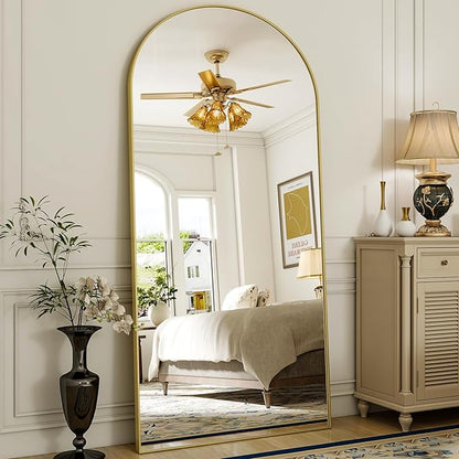 XRAMFY 78"x38" Arched Full Length Mirror with HD Real Glass, Aluminum Frame, Shatter-Resistant, Wall Mounted or Standing, Gold Floor Mirror for Bedroom & Dressing Room