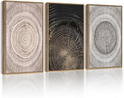 PHOPAGO Vintage Wood Tree Rings Wall Art Farmhouse Rustic Framed Canvas Paintings Living Room Bedroom Decor Nature Artwork 11x14in Natural Framed