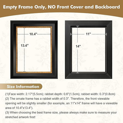 1.7" Wide Vintage Frame for 16x20 Rococo Abstract Paintings, Traditional Photo Frames for Art Lover Housewarming Birthday Wedding Grandparents Teacher Gift, No Cover & Back (Black Gold)