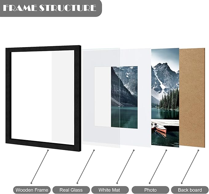 Hongkee 9x12 Black Picture Frames set of 3, Made of Wooden and Glass Photo frame - Displays Picture 6x8 with Mat or 9 x 12 without Mat, Desktop & Wall Collage Frame set