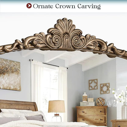 30" x 40" Antique Gold Arched Mirror for Wall, Vintage Brass Bathroom Tempered Mirror with Metal Frame, Bronze Ornate Gold Vanity Mirror for Entryway, Mantel, Powder Room