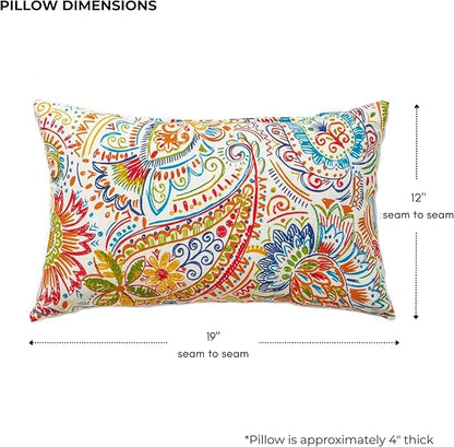 Set of 2 Outdoor Throw Pillows 19 x 12 Inch – Reversible Rectangle Patio Accent Pillows – Weather-Resistant Polyester Fabric – Eco-Friendly Recycled Polyfiber Fill – Jamboree Paisley