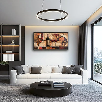 Wine Glass Large Wall Art for Living Room Abstract Vintage Cups Framed Canvas Decor Geometry Prints Painting Pictures Extra Large Modern Artwork for Bedroom Kitchen Dining Room Bar Home 30"x60"