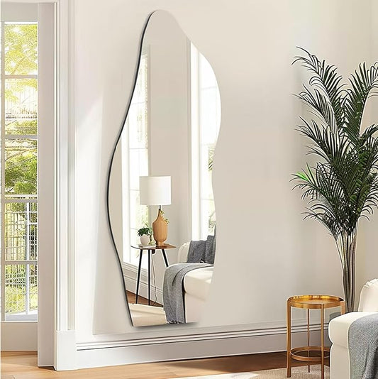 QDSSDECO Full Length Mirror 63"x24" Irregular Wall Mirror Wave Frameless for Living Room Bathroom Bedroom Entryway Decor