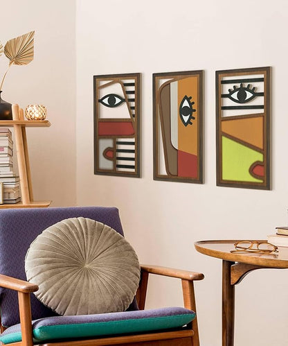 Putuo Decor Abstract Picasso Wall Decor, Set of 3 Modern Minimalist Face Boho Wall Art, Mid Century Aesthetic Style for Living Room Bedroom 16x8 in