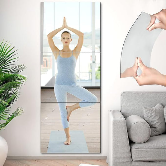 JUNEBRUSHS 3 Pack Self Adhesive Acrylic Mirrors, 20 x 24 Inch Full Length Mirror Tiles,Frameless Mirror Sheets Wall Stickers for Wall Mounted Make Up Gym Workout