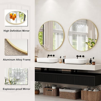 EASLY 32'' Round Mirror, Gold Bathroom Wall Mirror with Metal Frame for Entryway, Living Room, Vanity, Bedroom