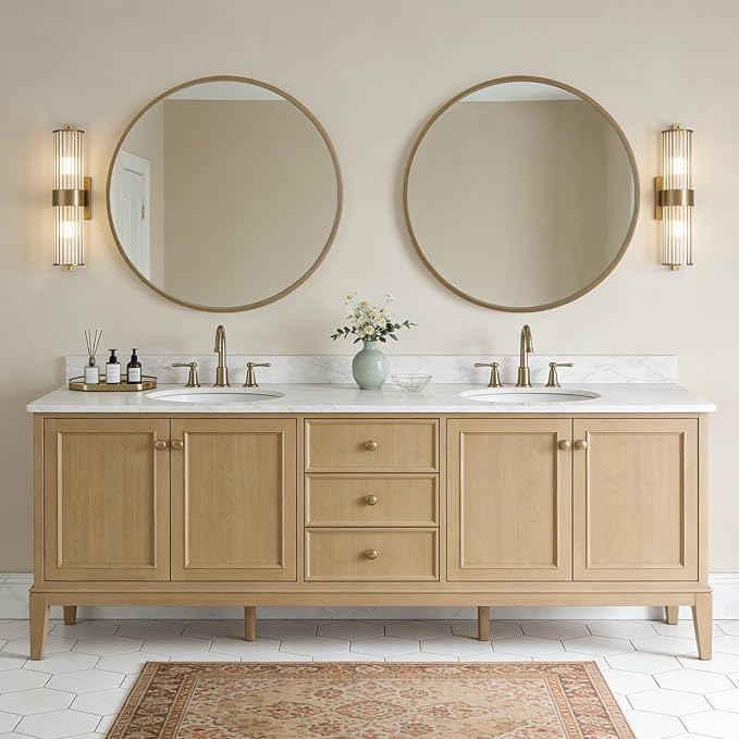 WallBeyond Round Wood Mirror, 36" Round Modern Decoration Large Circle Wall Mirror for Bathroom Living Room Bedroom Entryway, Honey