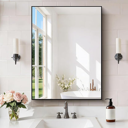 COFENY Black Bathroom Mirror for Wall, 24x32 Inch Rectangle Mirror with Metal Frame, Modern Vanity Mirrors for Bathroom Living Room, Entryway Hangs Horizontal or Vertical