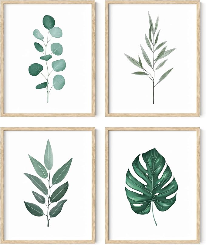 HAUS AND HUES Green Plant Art Print Set of 4-16x20 - Framed Beige