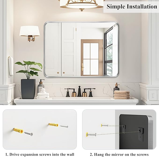 Fabuday Bathroom Mirror - 24x30 Inch Over Sink Silver Wall Mirrors for Bathroom, Rectangle Vanity Mirror for Bedroom, Living Room, Entryway, Horizontal or Vertical Hanging