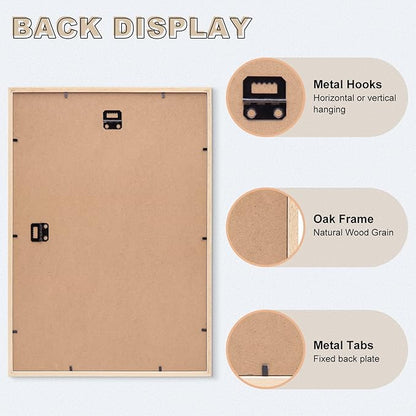 11x14 OAK Natural Wood Photo Frame,Picture Frames with mat 8x10 or 2 mat 5x7,Plexi Glass front Wall Hanging Gallery for Wall and Tabletop Display,set of 6